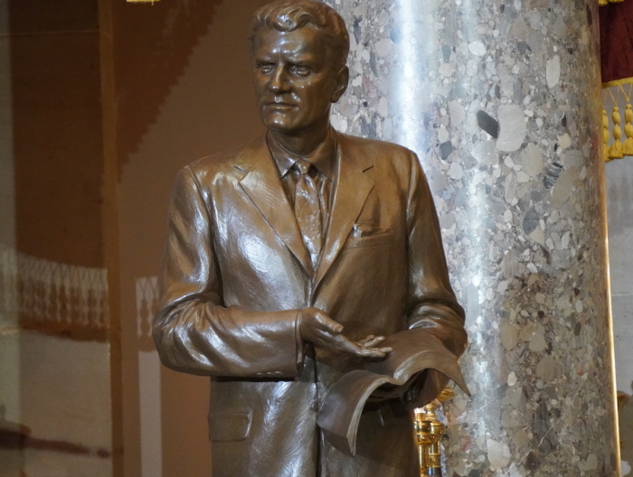 The Billy Graham statue at the U.S. Capitol is seen during its unveiing ceremony on May 16, 2024.