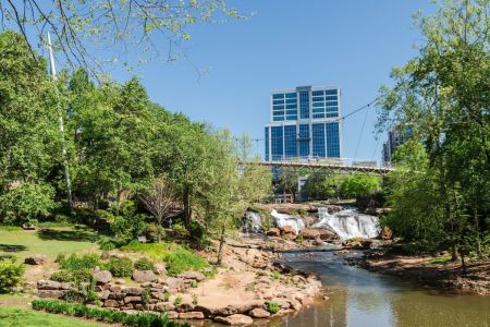 Liberty Bridge at Falls Park in Greenville, South Carolina.