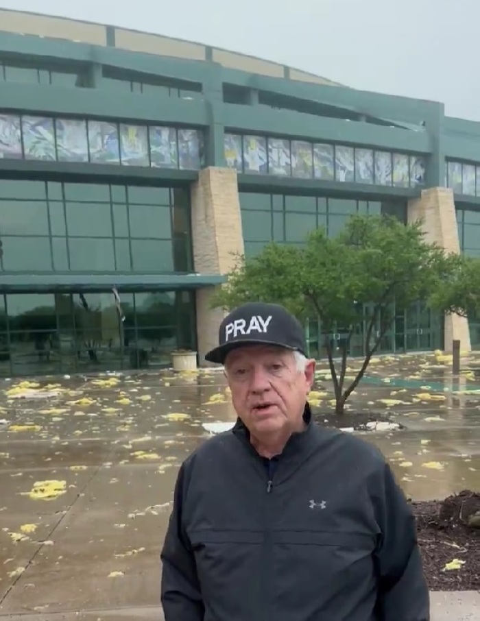 Prestonwood Baptist Church Senior Pastor Jack Graham gives an update on storm damage to the Plano, Texas-based church on May 28, 2024. 