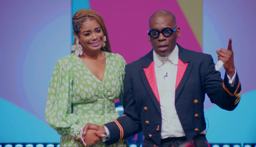 Pastor Jamal Bryant (R) of New Birth Missionary Baptist Church in Lithonia, Georgia, announces his engagement to Karri Turner (L) at church on May 26, 2024.