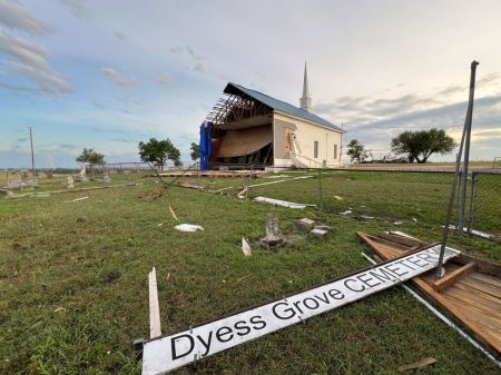 Dyess Grove Baptist Church in Temple, Texas, is seen in the aftermath of a tornado on May 22, 2024.