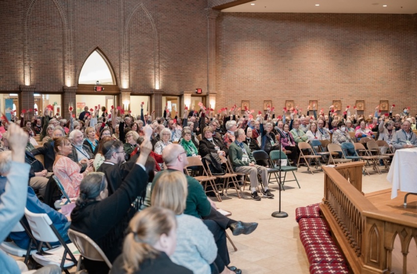 Delegates voting at a special convention of the Episcopal Diocese of Western Michigan held in March 16, 2024. 