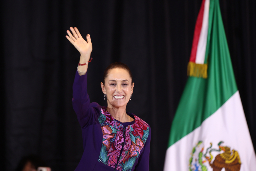 Presidential candidate Claudia Sheinbaum of ''Sigamos Haciendo Historia'' arrives to give a speech after the first results released by the election authorities show that she leads the polls by wide margin after the presidential election at Hilton Hotel on June 03, 2024 in Mexico City, Mexico.