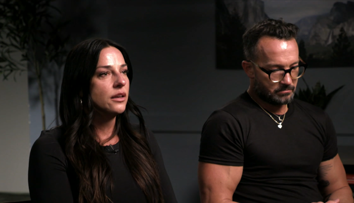 Former Hillsong NYC pastor Carl Lentz (R) and his wife, Laura (L), appear on ABC News' 'Nightline' on June 5, 2024.