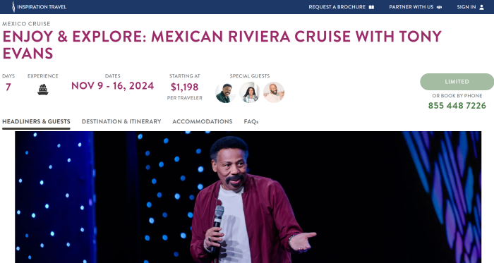 Pastor Tony Evans' Mexican Riviera cruise planned for November 9-16, 2024, is still on.