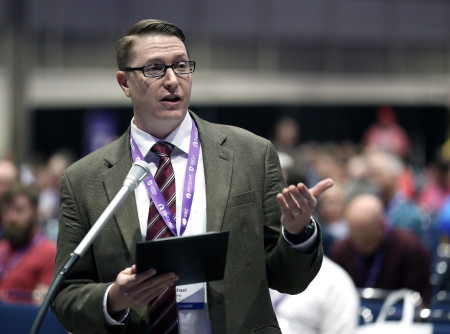 Pastor Mike Law of Arlington Baptist Church in Virginia proposed the Law amendment at the SBC's Annual Meeting in Indianapolis, Indiana, on June 11, 2023.