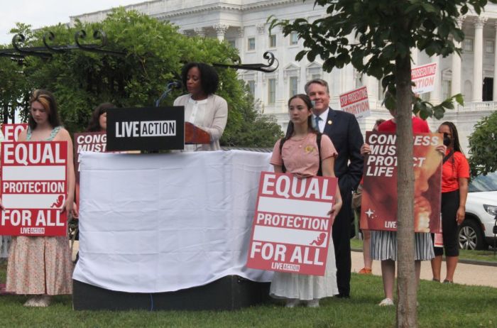 Live Action News Correspondent Christina Bennett speaks during a pro-life press conference in Washington, D.C., on June 12, 2024.