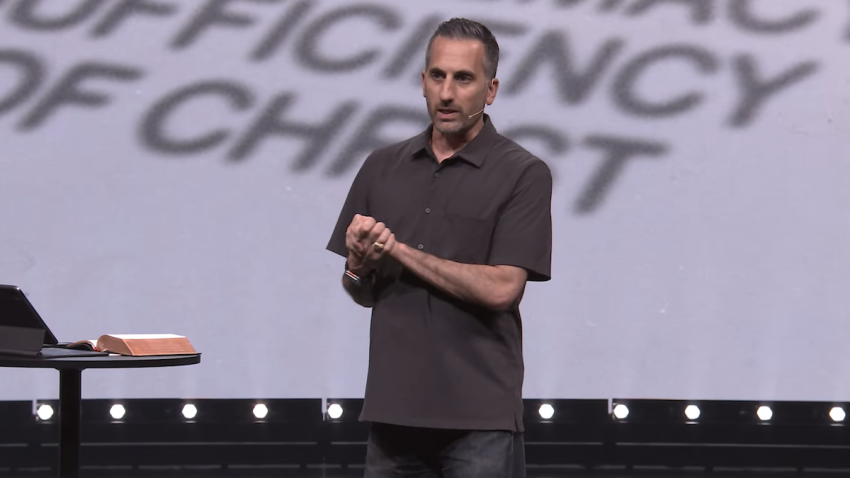 Watermark Community Church Pastor Timothy TA Ateek gives a sermon to young adults gathered for the Dallas-based church's young adults ministry, The Porch, on June 12, 2024.