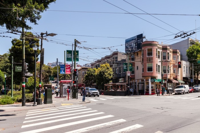 The Little Italy neighborhood surrounds San Francisco’s Washington Square. 