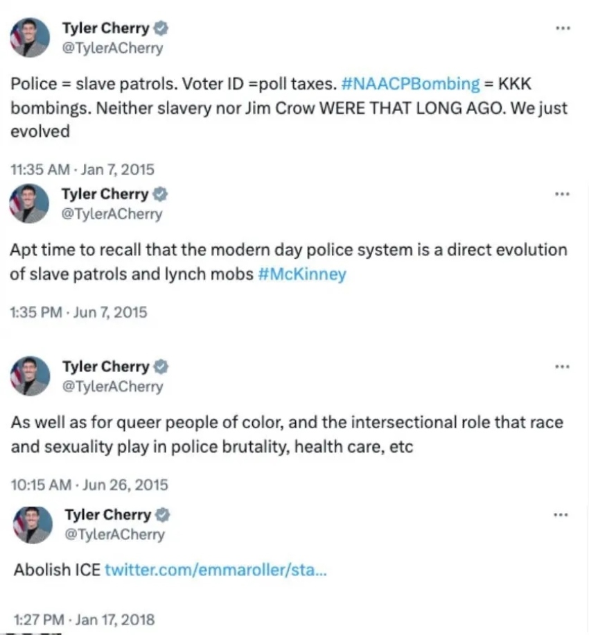 Tyler Cherry explicitly called for the abolition of ICE and likened modern-day police to a "slave patrol," according to recently unearthed tweets from years ago.