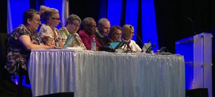Members of The Episcopal Church House of Bishops hold a legislative session as part of the 81st General Convention in Louisville, Kentucky, on Sunday, June 23, 2024. 