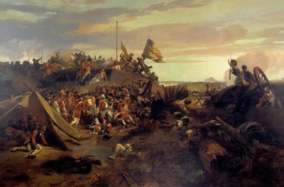 The taking of a redoubt at the siege of Yorktown, Virginia, during the American Revolution in 1781.