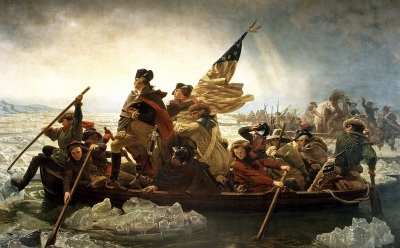 The 1851 painting 'Washington Crossing the Delaware,' a key point in the 1776 Battle of Trenton, during the American Revolution. 