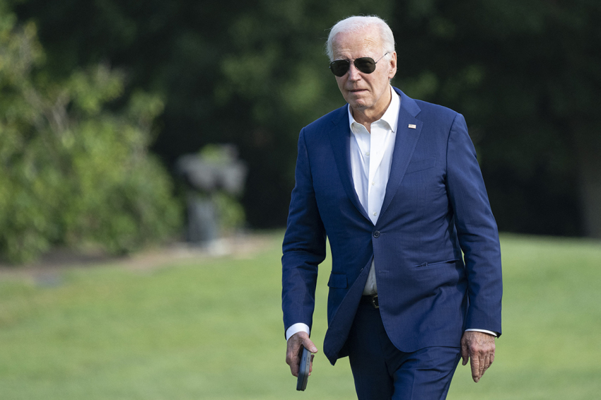 Former President Joe Biden seen walking to the White House in Washington, D.C., on July 7, 2024, after attending campaign events in Pennsylvania.