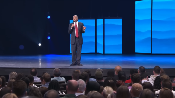 Neurosurgeon and former Secretary of the Department of Housing and Urban Development Dr. Ben Carson speaking at Gateway Church on April 3, 2022.