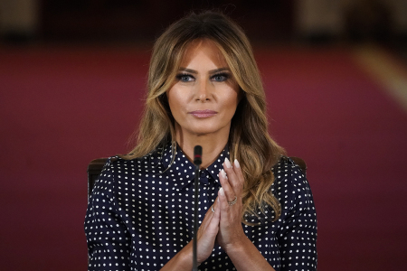 First Lady Melania Trump attends an event to mark National Alcohol and Drug Addiction Recovery Month in the East Room of the White House on September 3, 2020 in Washington, D.C. The First Lady hosted a round table event with people who are recovering from substance use and mental health issues.