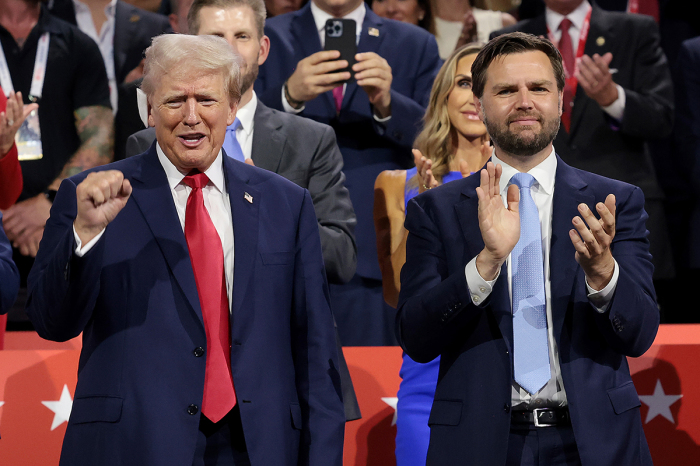 Republican presidential candidate, former U.S. President Donald Trump (L) and Republican vice presidential candidate, U.S. Sen. J.D. Vance, R-Ohio.