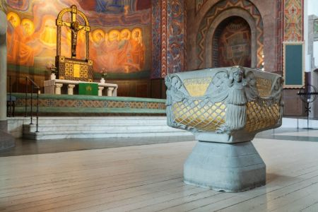 The baptismal font at Vasa Church in Gothenburg, Sweden.