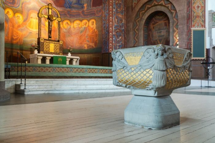 The baptismal font at Vasa Church in Gothenburg, Sweden. 