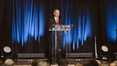 Pastor Robert Jeffress of First Baptist Dallas speaks to congregants during a worship service in the Kay Bailey Hutchison Convention Center on July 21, 2024, in Dallas, Texas.