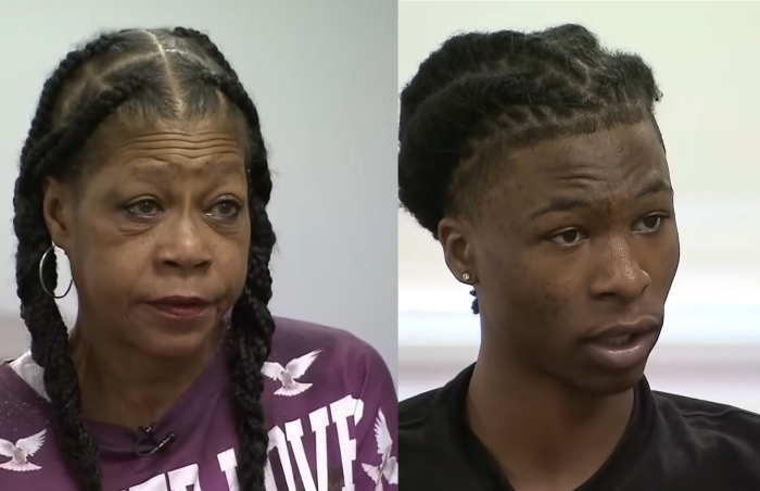 Sonya Massey's mother, Donna Massey (L) and her son, Malachi Hill Massey, 17, (R).