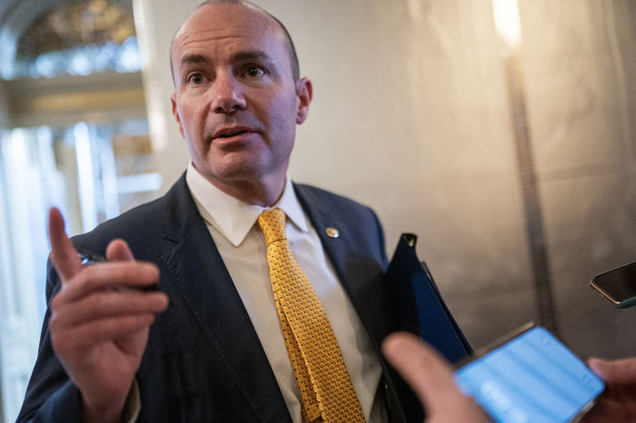 Sen. Mike Lee, R-Utah, speaks with members of the media on March 22, 2024, in Washington, D.C.