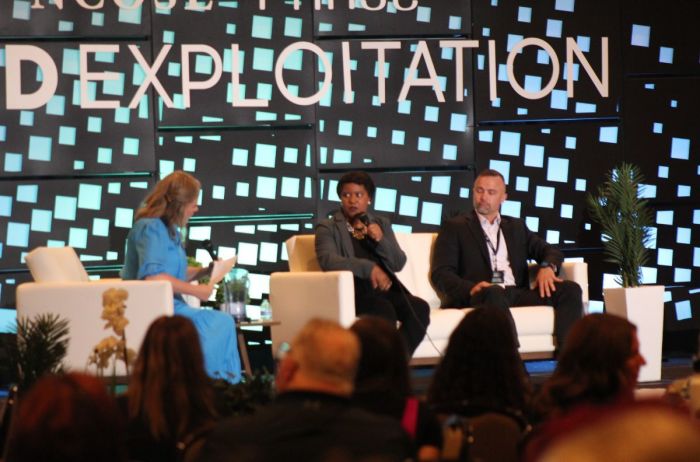 Christen Price (center), legal counsel for NCOSE, speaks at the Coalition to End Sexual Exploitation Global Summit in Washington, D.C., on August 6, 2024.