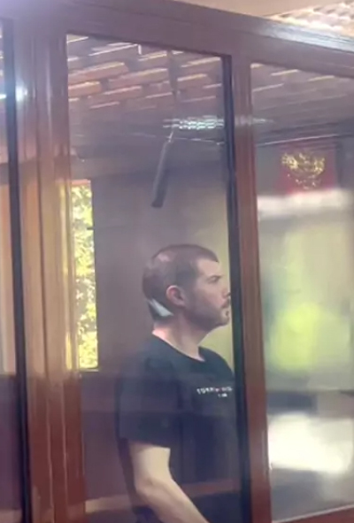 The Rev. Kostiantyn Maksimov of the Ukrainian Orthodox Church in court. 