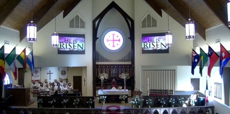 A 2022 worship service at Holy Cross Anglican Cathedral of Loganville, Georgia, the seat of the archbishop of the Anglican Church in North America.