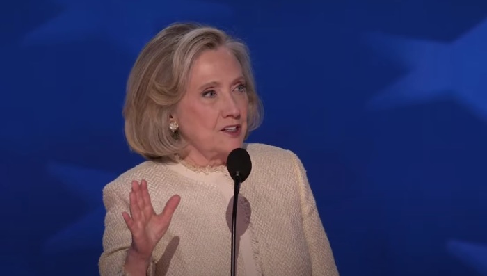 Hillary Clinton, the former secretary of State and 2016 presidential hopeful, addresses the Democratic National Convention in Chicago, Illinois, on Monday, Aug. 19, 2024. 