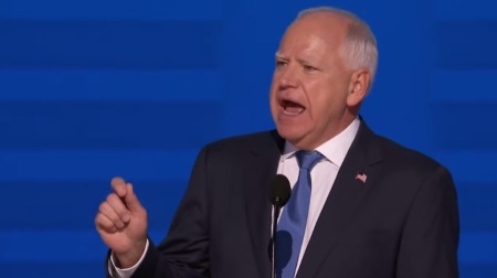 Minnesota Gov. Tim Walz speaks at the Democratic National Convention in Chicago, Illinois, on Wednesday, Aug. 21, 2024.