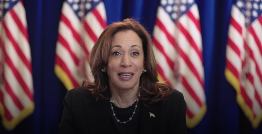 Vice President Kamala Harris, Democratic presidential nominee, gives a video message to the African Methodist Episcopal Church General Conference on Aug. 27, 2024. 