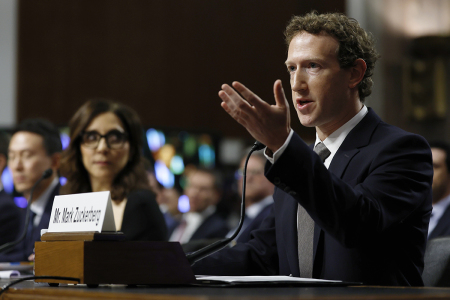 Mark Zuckerberg, CEO of Meta, testifies before the Senate Judiciary Committee at the Dirksen Senate Office Building on January 31, 2024, in Washington, D.C. The committee heard testimony from the heads of the largest tech firms on the dangers of child sexual exploitation on social media.