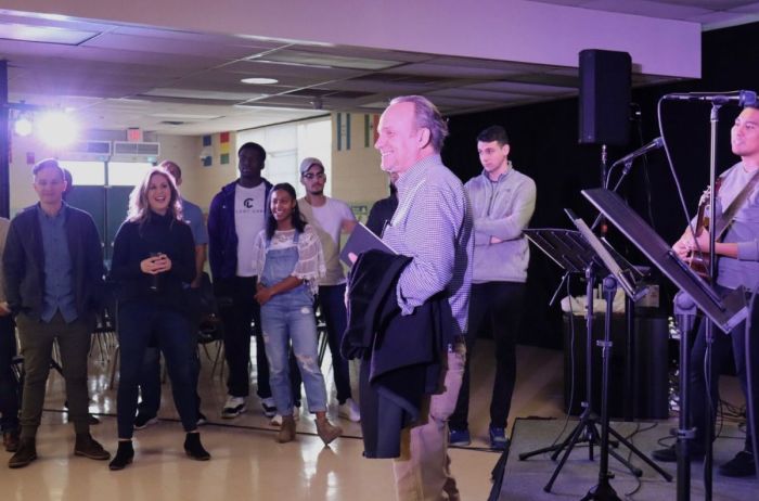 Pastor Dale Sutherland leading at church. Sutherland worked as an undercover narcotics officer and a youth pastor in Washington D.C. for over 20 years.