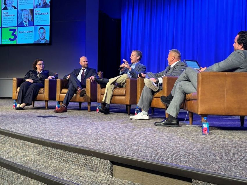 Former Kansas Gov. Sam Brownback (middle) speaks while on a religious liberty panel as part of The Christian Post's