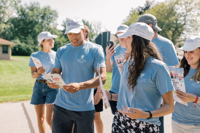 Volunteers canvass in the lead up to the 2024 presidential election with the activist organization Susan B. Anthony Pro-Life America in Wisconsin.