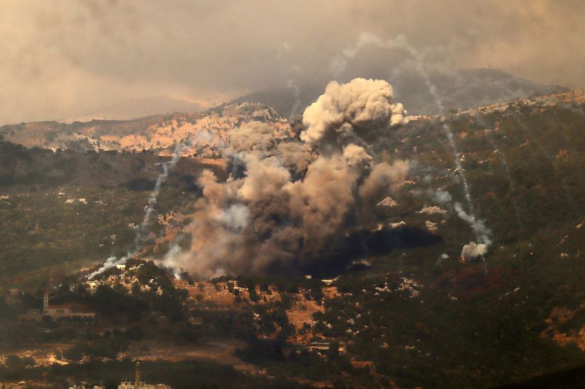 Smoke billows from the site of an Israeli strike that targeted the Jabal Al-Rehan area in the southern Lebanese Jezzine district on September 21, 2024. The Israeli military announced on September 21 that it was carrying out new air strikes against Hezbollah targets in Lebanon, without offering details.