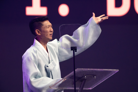 Lausanne Global Executive Director Michael Oh delivers the keynote address at the opening ceremony of the Fourth Lausanne Congress on World Evangelization in Incheon, South Korea, on Sept. 22, 2024.