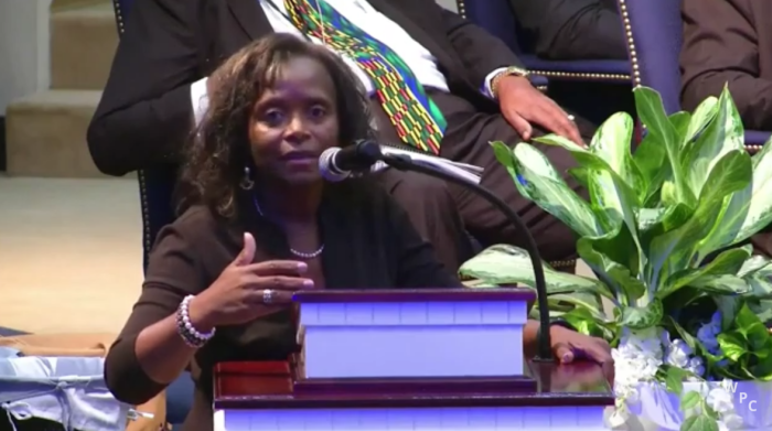 Judge Sharon Wilson gives a speech at the Annual Session of the National Baptist Convention of America (NCBA) on Sept. 12, 2024.