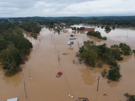 A flooded section of Morganton, N.C., in the aftermath of Hurricane Helene.