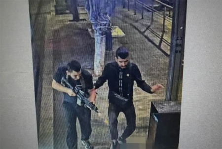 Terrorists opening fire in a shooting attack in Tel Aviv, Israel, on Oct. 1, 2024.