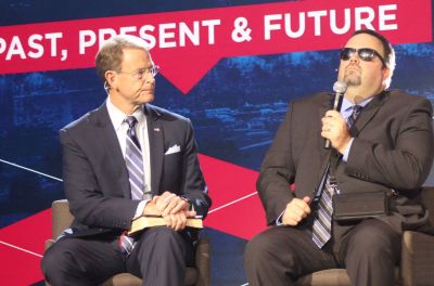 FRC President Tony Perkins (L) and AJ Nolte speak on a panel about Israel during the Pray Vote Stand summit in Washington, DC, on Oct. 3, 2024. 