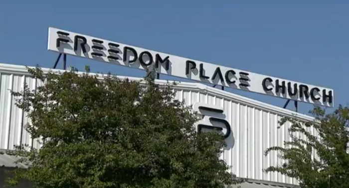 The exterior of Freedom Place Church in Rowlett, Texas.