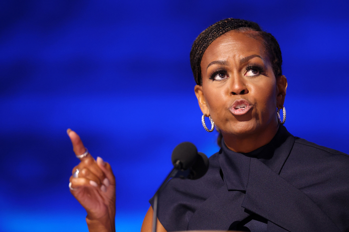 Former first lady Michelle Obama speaks on the second day of the Democratic National Convention (DNC) at the United Center in Chicago, Illinois, on Aug. 20, 2024. 