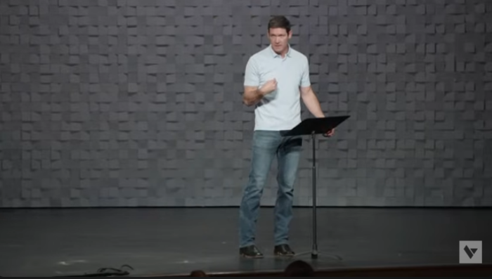 Pastor Matt Chandler of The Village Church in Flower Mound, Texas, during a sermon Oct. 6, 2024.