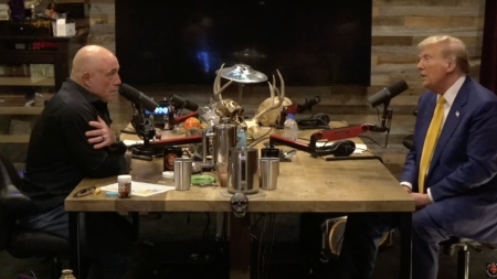 Former President Donald Trump speaks with "Joe Rogan Experience" host Joe Rogan in Austin, Texas, on Oct. 25, 2024.