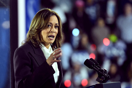 Vice President and Democratic presidential candidate Kamala Harris speaks on The Ellipse just south of the White House in Washington, D.C., on Oct. 29, 2024. The Harris-Walz campaign is billing the speech as "a major closing argument" one week before the Nov. 5 election. 