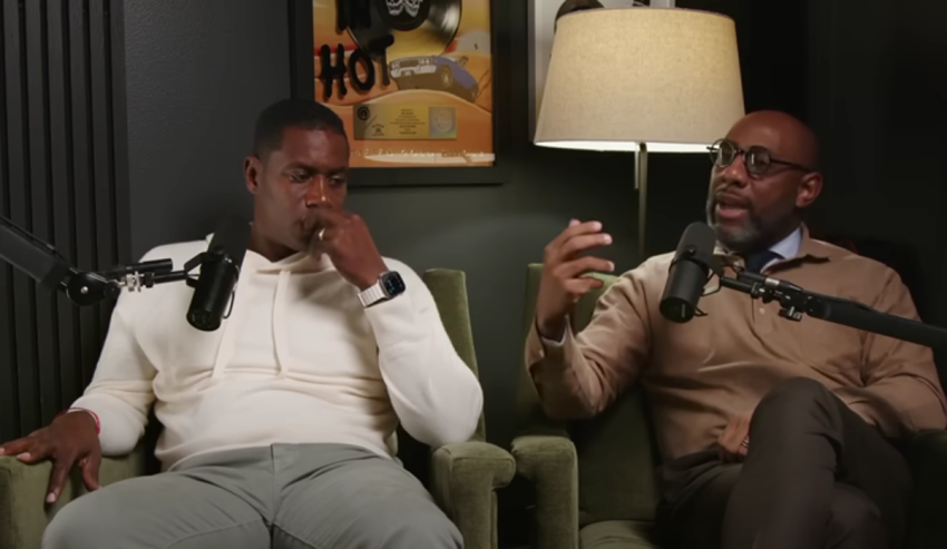 Justin Giboney of the & Campaign (left) and Georgia State University executive-in-residence Cory Ruth (right) discuss the importance of Christians remaining involved in politics during a conversation on Lecrae's