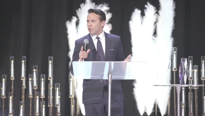 The Rev. Samuel Rodriguez, president of the National Hispanic Christian Leadership Conference, speaks at The King's University gala on Oct. 17, 2024 where he was honored by receiving the Jack Hayford Lifetime Achievement Award. 