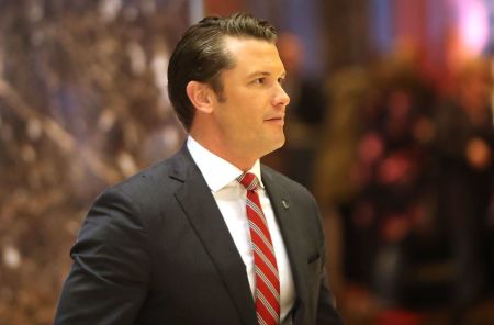 Pete Hegseth arrives at Trump Tower on Nov. 29, 2016, in New York City.